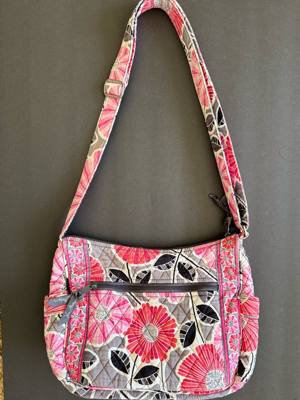 Vera Bradley Triple Zip Hipster Crossbody Bag Cherry Blossom Floral Cotton